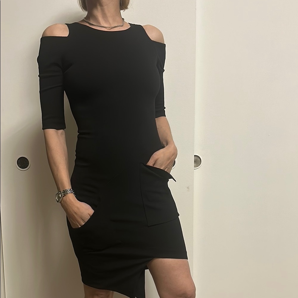 Kimberly Ovitz cut out pocket midi cocktail Dress